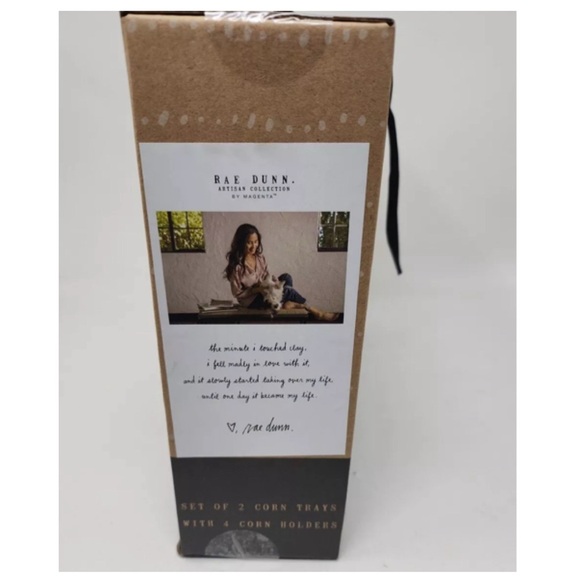 NEW Rae Dunn  2 Corn On The Cob Dish  White Ceramic w/4 Corn Holders - Picture 6 of 6